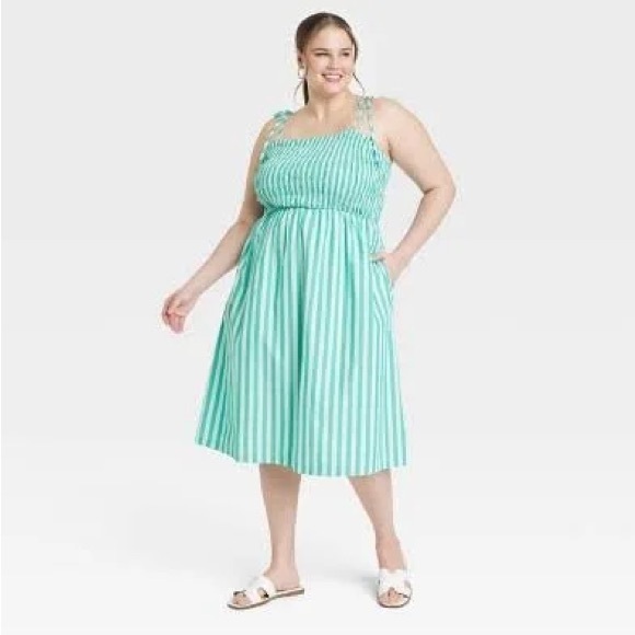 a new day Dresses & Skirts - Mint Green and White Striped Tie-Shoulder Midi Dress